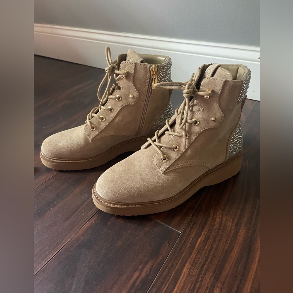 Michael Kors Tan Suede Ankle Boots with Studded Detail